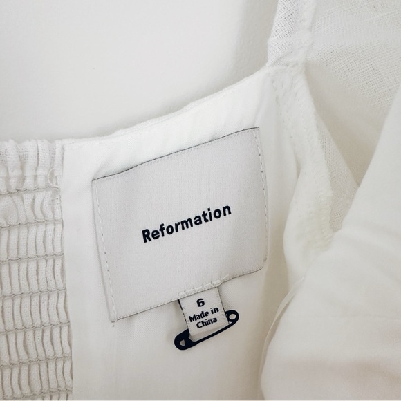 NEW Reformation Marella Linen Puff-Sleeve Dress White - Picture 10 of 11